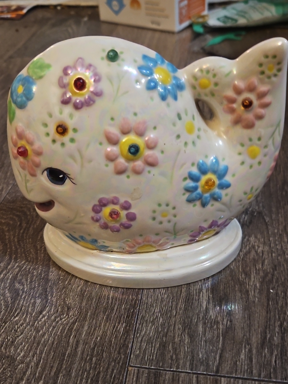 Floral Ceramic Whale Figurine - Multicolor